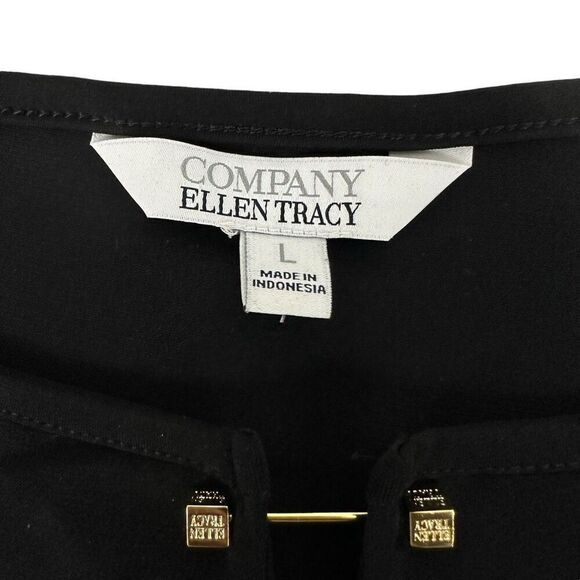 Ellen Tracy Black Large Top Chest Pockets Gold Bar - Picture 4 of 6